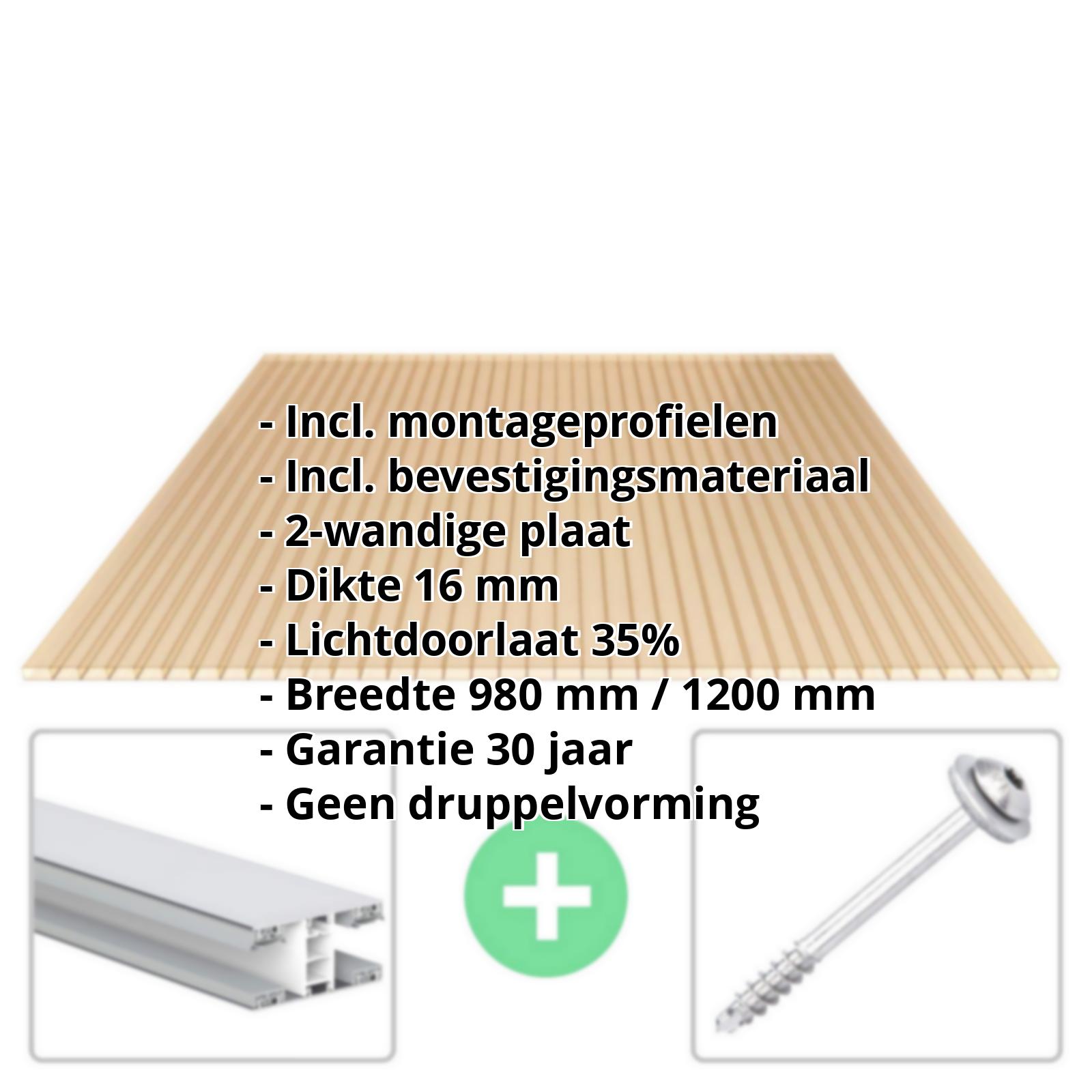 Acrylaat kanaalplaat | 16 mm | Profiel Mendig | Voordeelpakket | Plaatbreedte 1200 mm | Brons | Breedte 3,75 m | Lengte 2,00 m #2