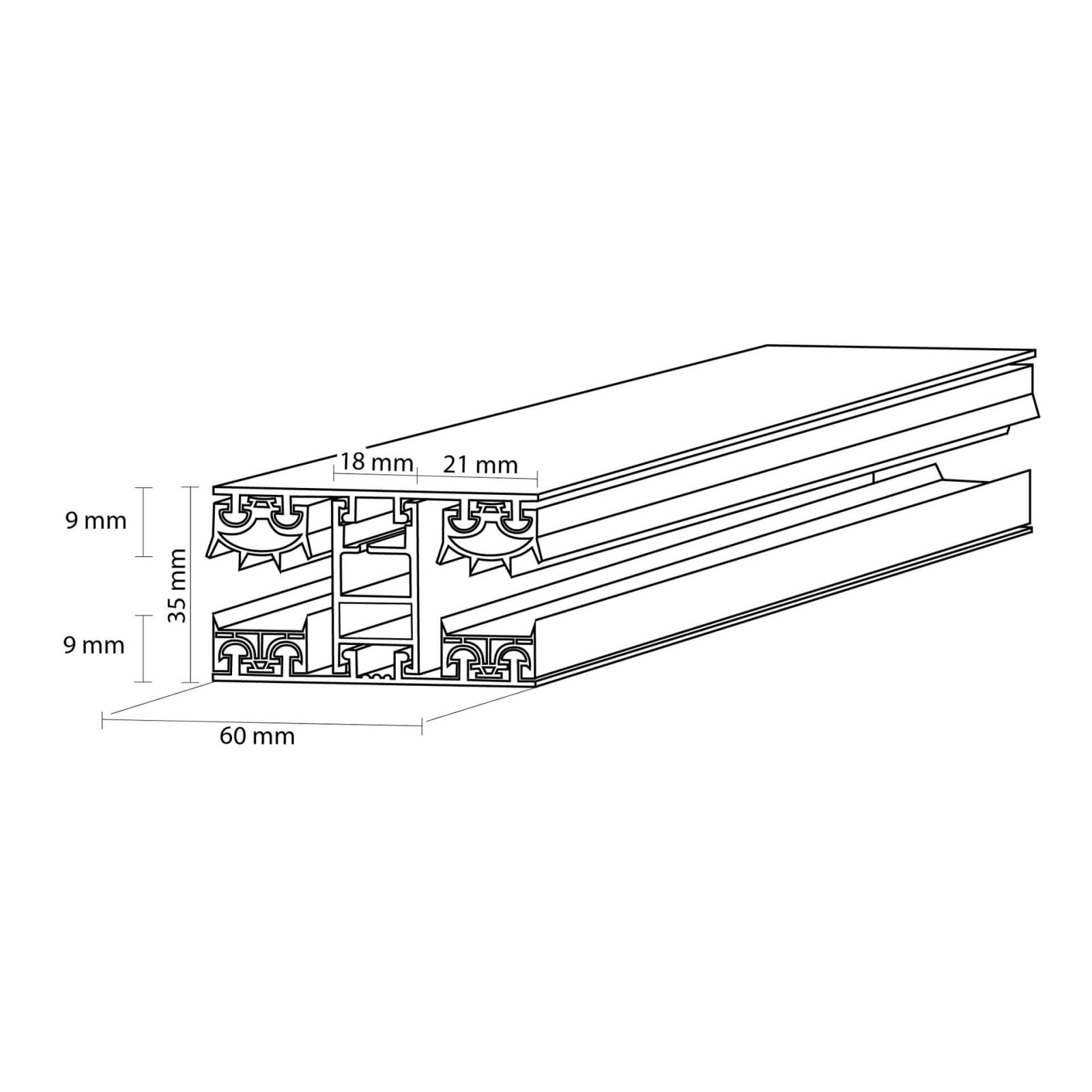 Acrylaat kanaalplaat | 16 mm | Profiel Mendig | Voordeelpakket | Plaatbreedte 1200 mm | Helder | Breedte 3,75 m | Lengte 2,00 m #8