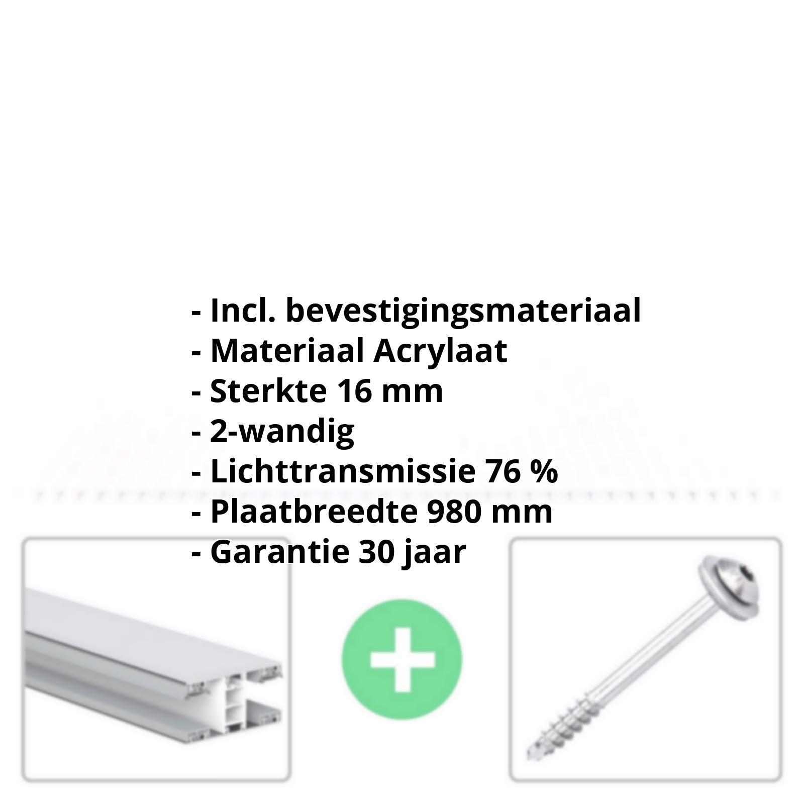 Acrylaat kanaalplaat | 16 mm | Profiel Mendig | Voordeelpakket | Plaatbreedte 980 mm | Opaal wit | Breedte 3,09 m | Lengte 2,00 m #2