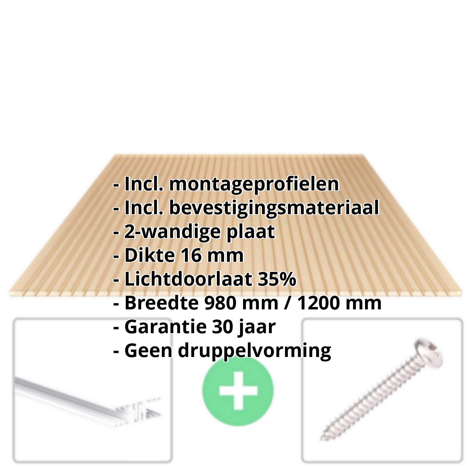 Acrylaat kanaalplaat | 16 mm | Profiel Zeven | Voordeelpakket | Plaatbreedte 1200 mm | Brons | Breedte 3,79 m | Lengte 2,00 m #2