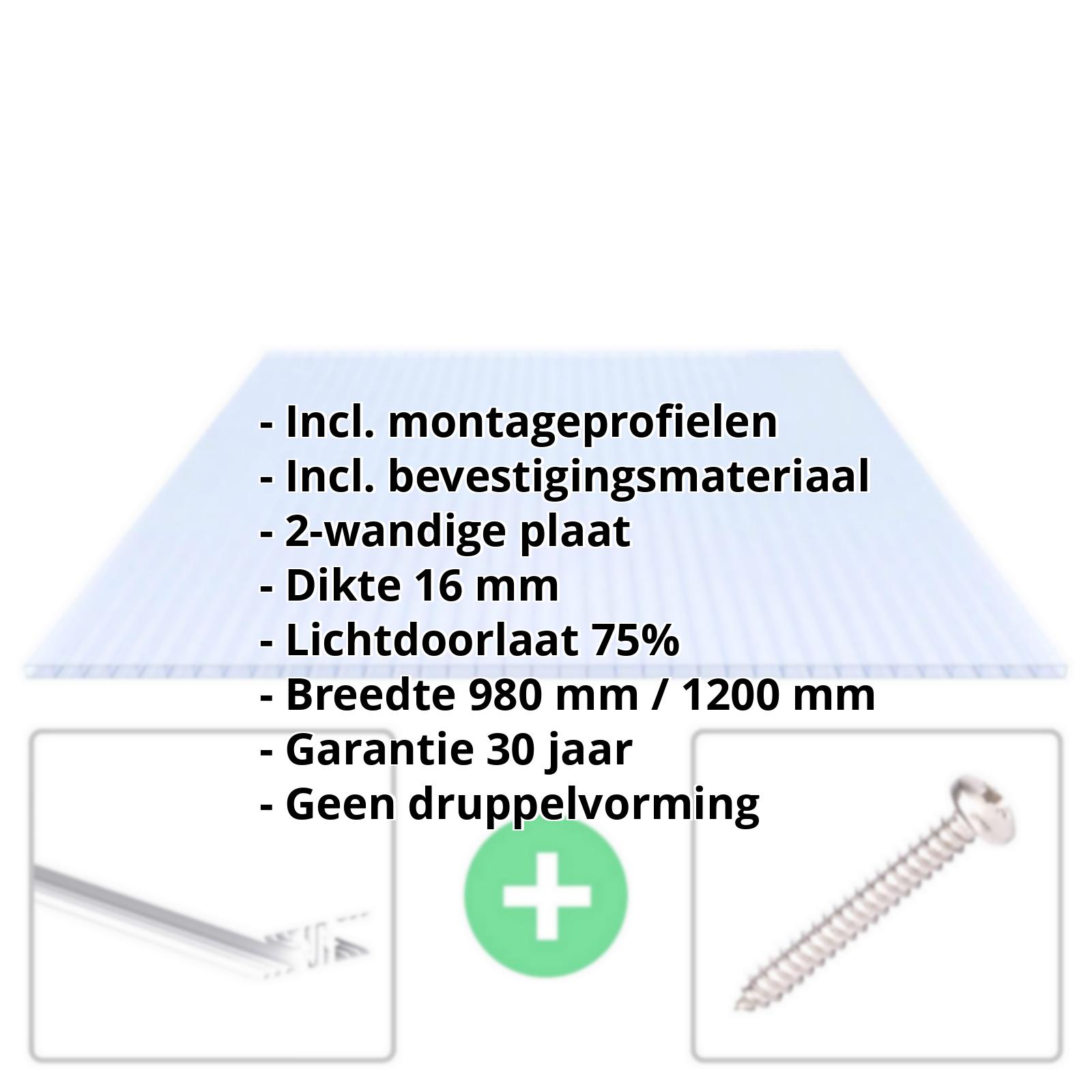 Acrylaat kanaalplaat | 16 mm | Profiel Zeven | Voordeelpakket | Plaatbreedte 1200 mm | Kristalblauw | Breedte 3,79 m | Lengte 2,00 m #2