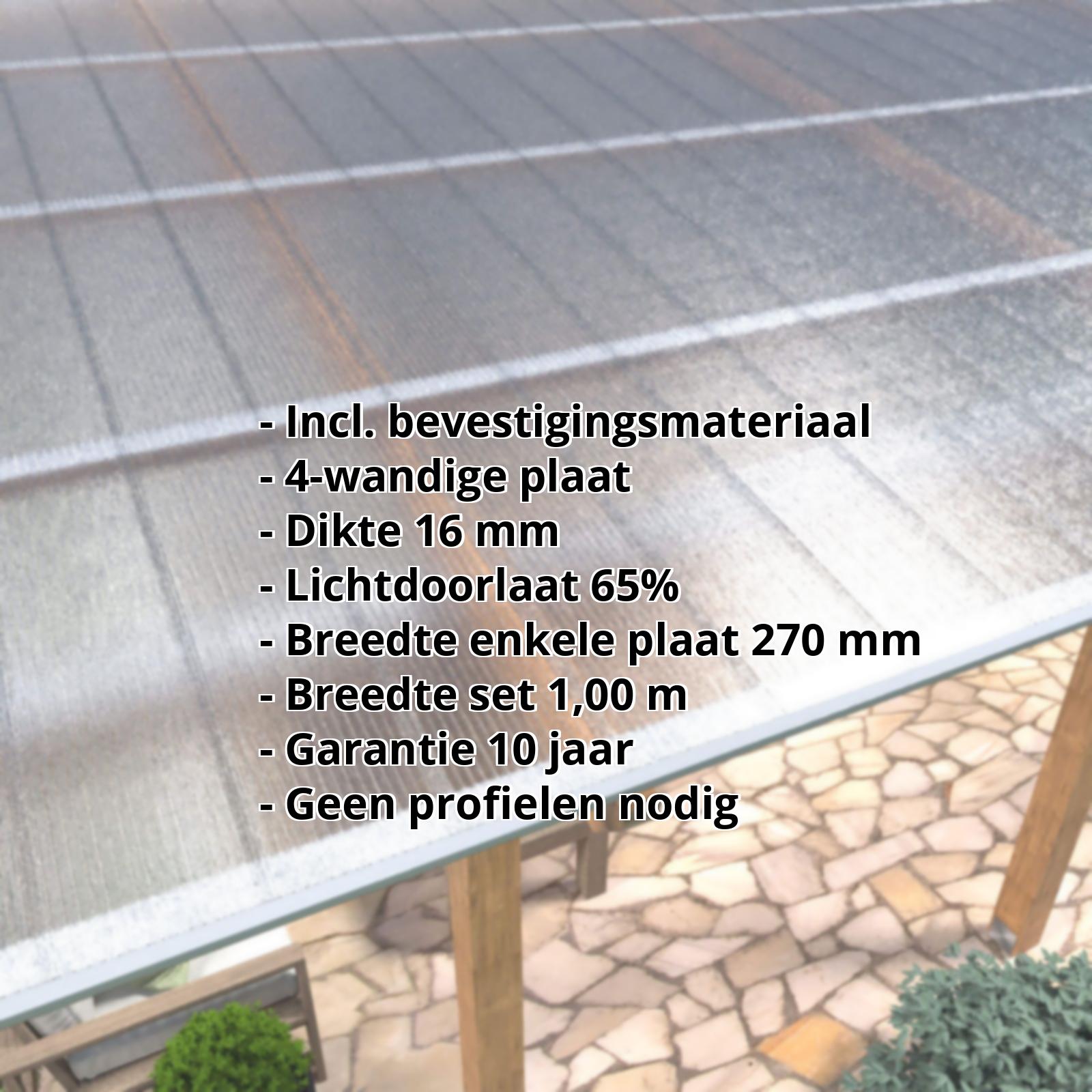 Polycarbonaat Click Paneel | 16 mm | Voordeelpakket | Plaatbreedte 270 mm | Helder, ijs-effect | Breedte 3,00 m | Lengte 2,50 m #2