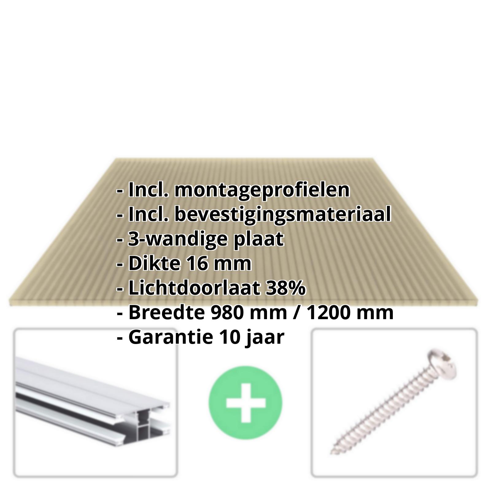 Polycarbonaat kanaalplaat | 16 mm | Profiel DUO | Voordeelpakket | Plaatbreedte 980 mm | Brons | Breedte 3,09 m | Lengte 2,00 m #2