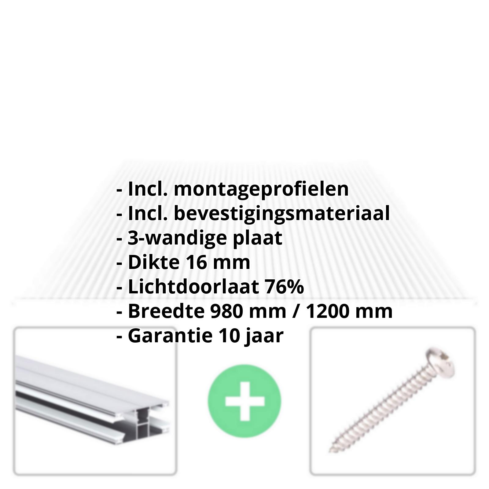 Polycarbonaat kanaalplaat | 16 mm | Profiel DUO | Voordeelpakket | Plaatbreedte 980 mm | Helder | Breedte 3,09 m | Lengte 2,00 m #2