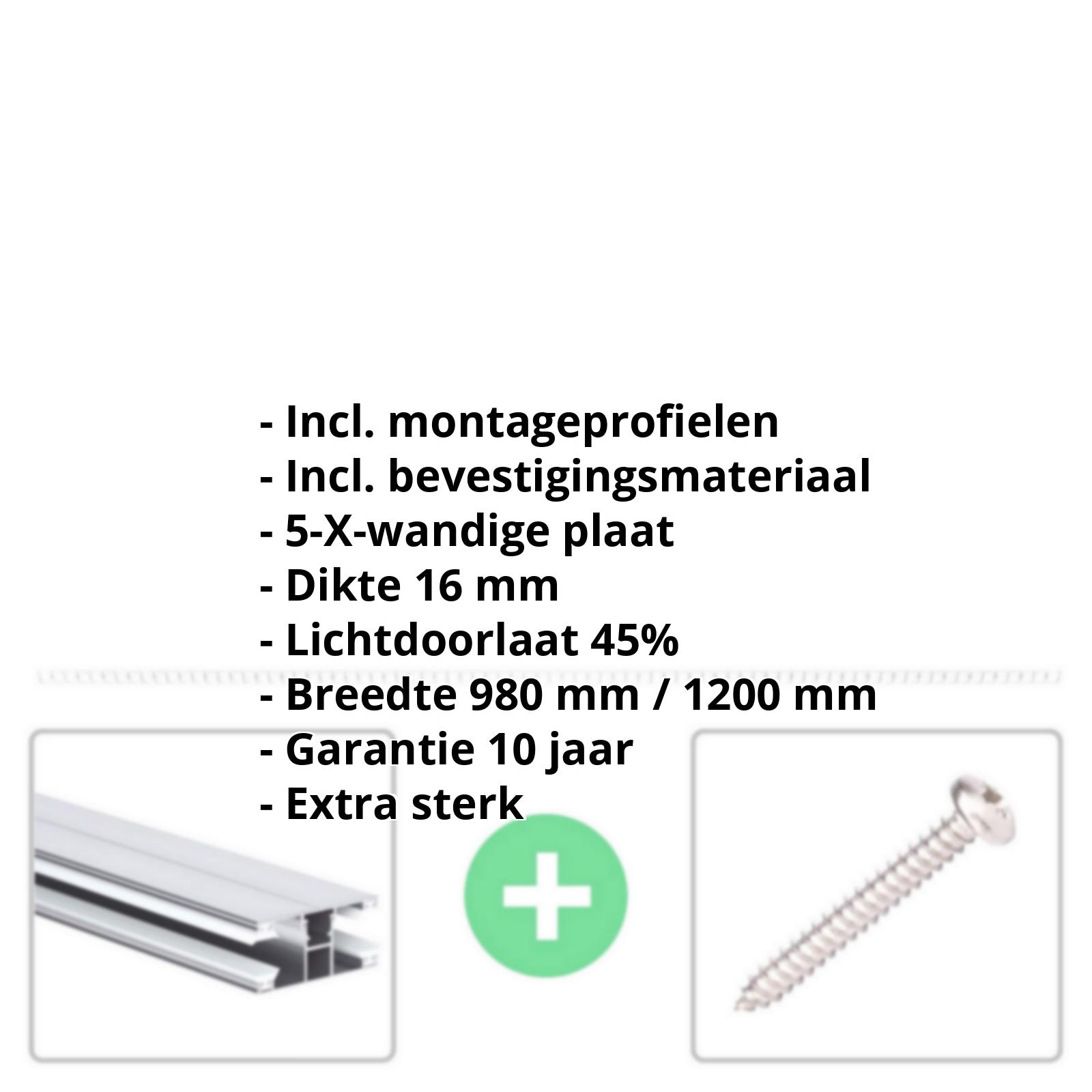 Polycarbonaat kanaalplaat | 16 mm | Profiel DUO | Voordeelpakket | Plaatbreedte 980 mm | Opaal wit | Extra sterk | Breedte 3,09 m | Lengte 2,00 m #2