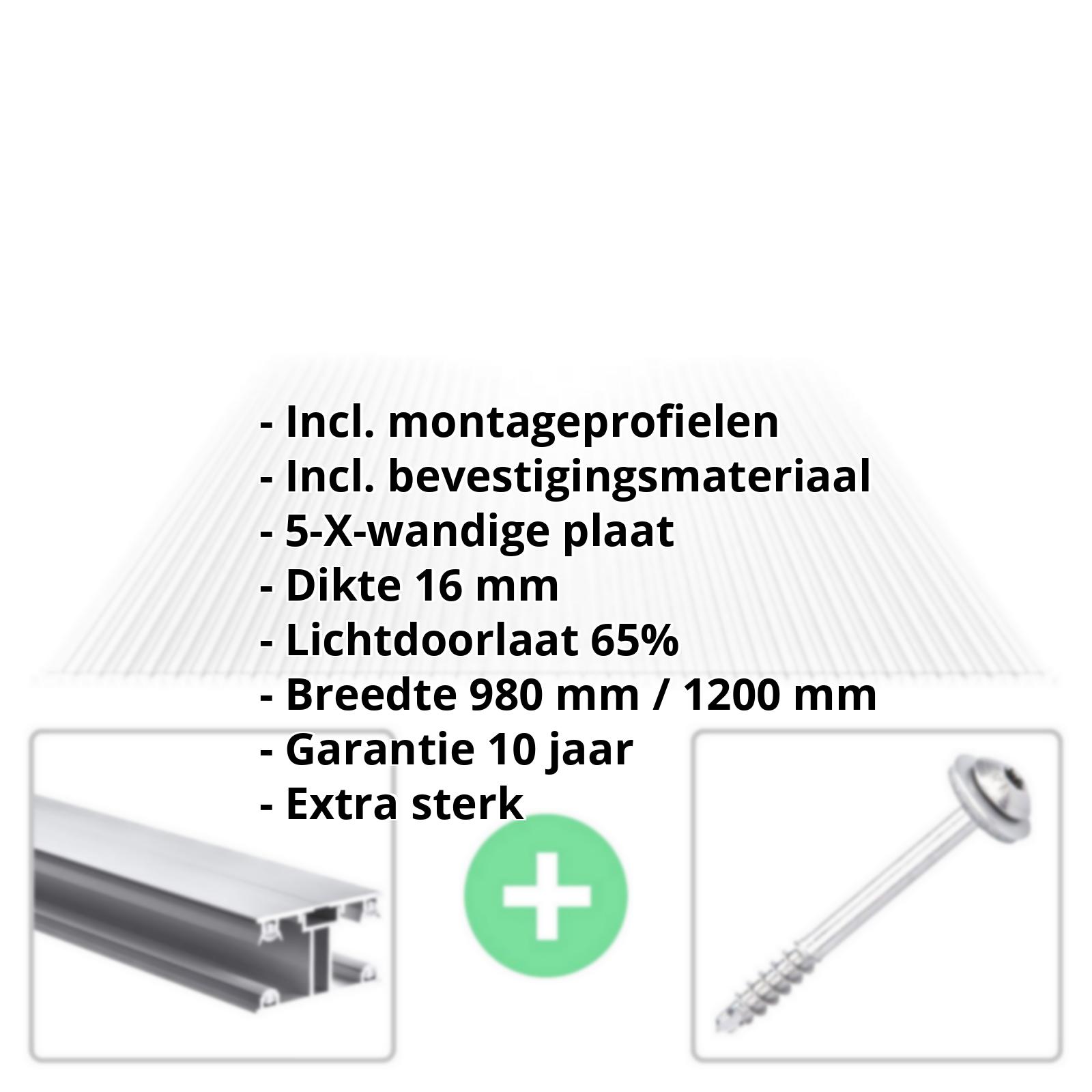 Polycarbonaat kanaalplaat | 16 mm | Profiel ECO | Voordeelpakket | Plaatbreedte 980 mm | Helder | Extra sterk | Breedte 3,05 m | Lengte 2,00 m #2