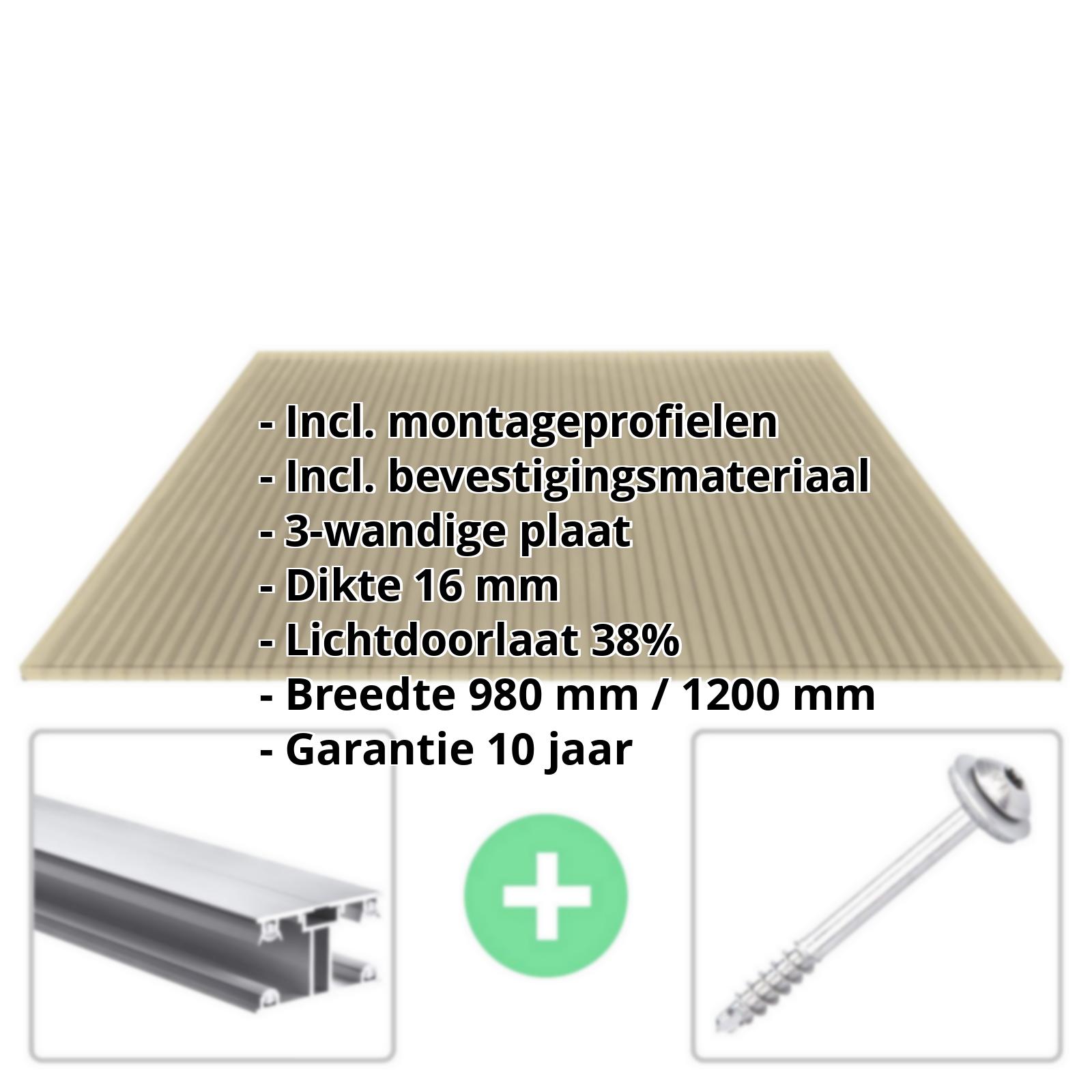 Polycarbonaat kanaalplaat | 16 mm | Profiel ECO | Voordeelpakket | Plaatbreedte 1200 mm | Brons | Breedte 3,71 m | Lengte 2,00 m #2