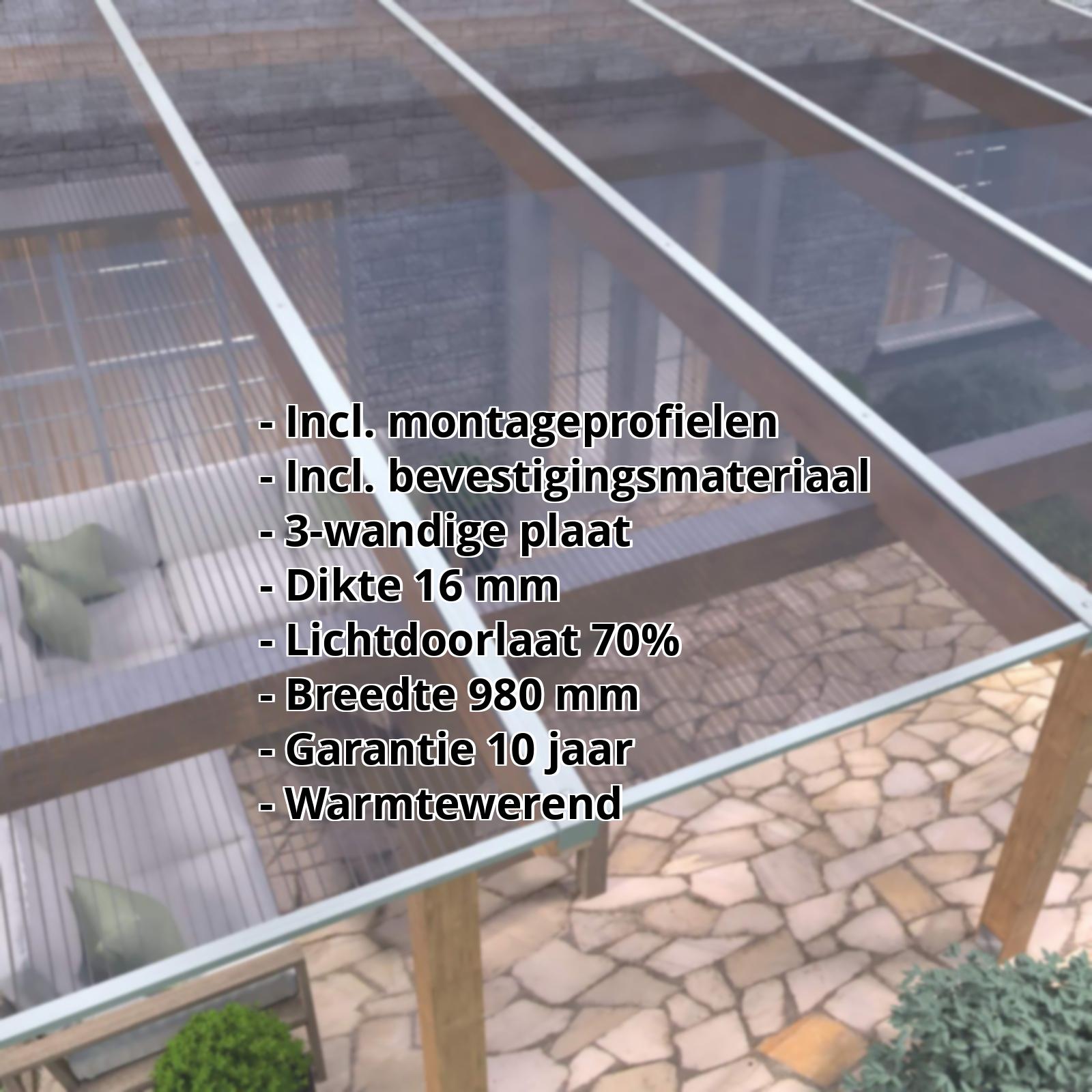Polycarbonaat kanaalplaat | 16 mm | Profiel ECO | Voordeelpakket | Plaatbreedte 980 mm | Helder, licht violet | Breedte 3,05 m | Lengte 2,00 m #2