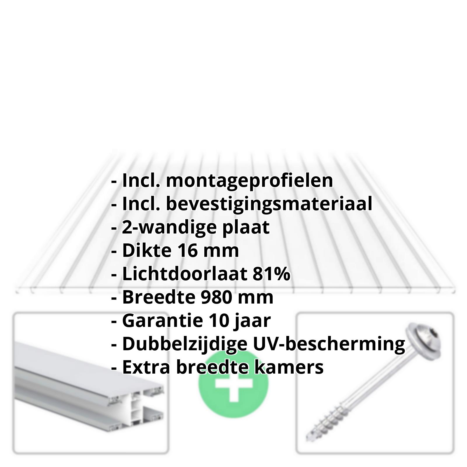 Polycarbonaat kanaalplaat | 16 mm | Profiel Mendig | Voordeelpakket | Plaatbreedte 980 mm | Helder | Brede kanaal | Breedte 3,09 m | Lengte 2,00 #2