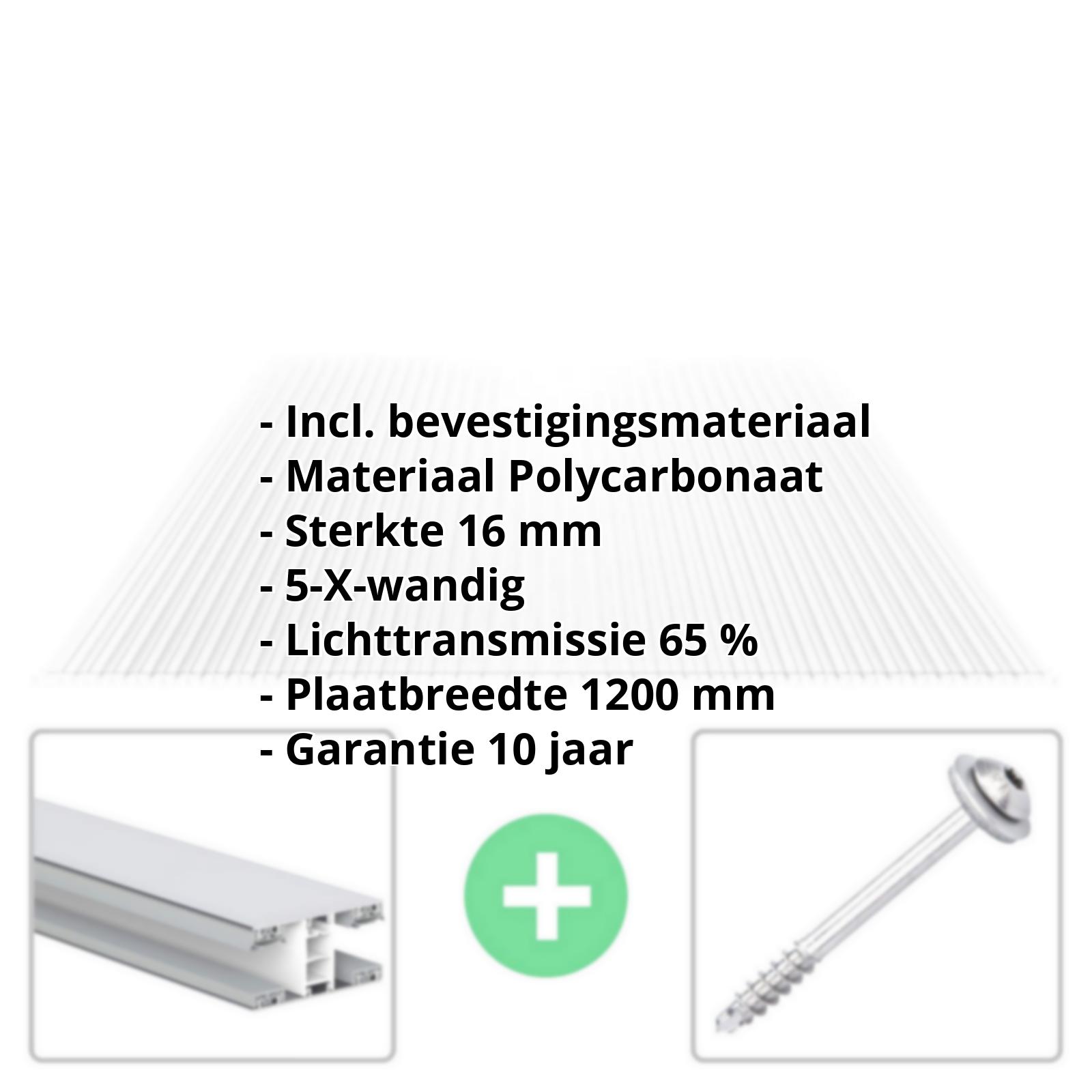 Polycarbonaat kanaalplaat | 16 mm | Profiel Mendig | Voordeelpakket | Plaatbreedte 1200 mm | Helder | Extra sterk | Breedte 3,75 m | Lengte 2,00 m #2