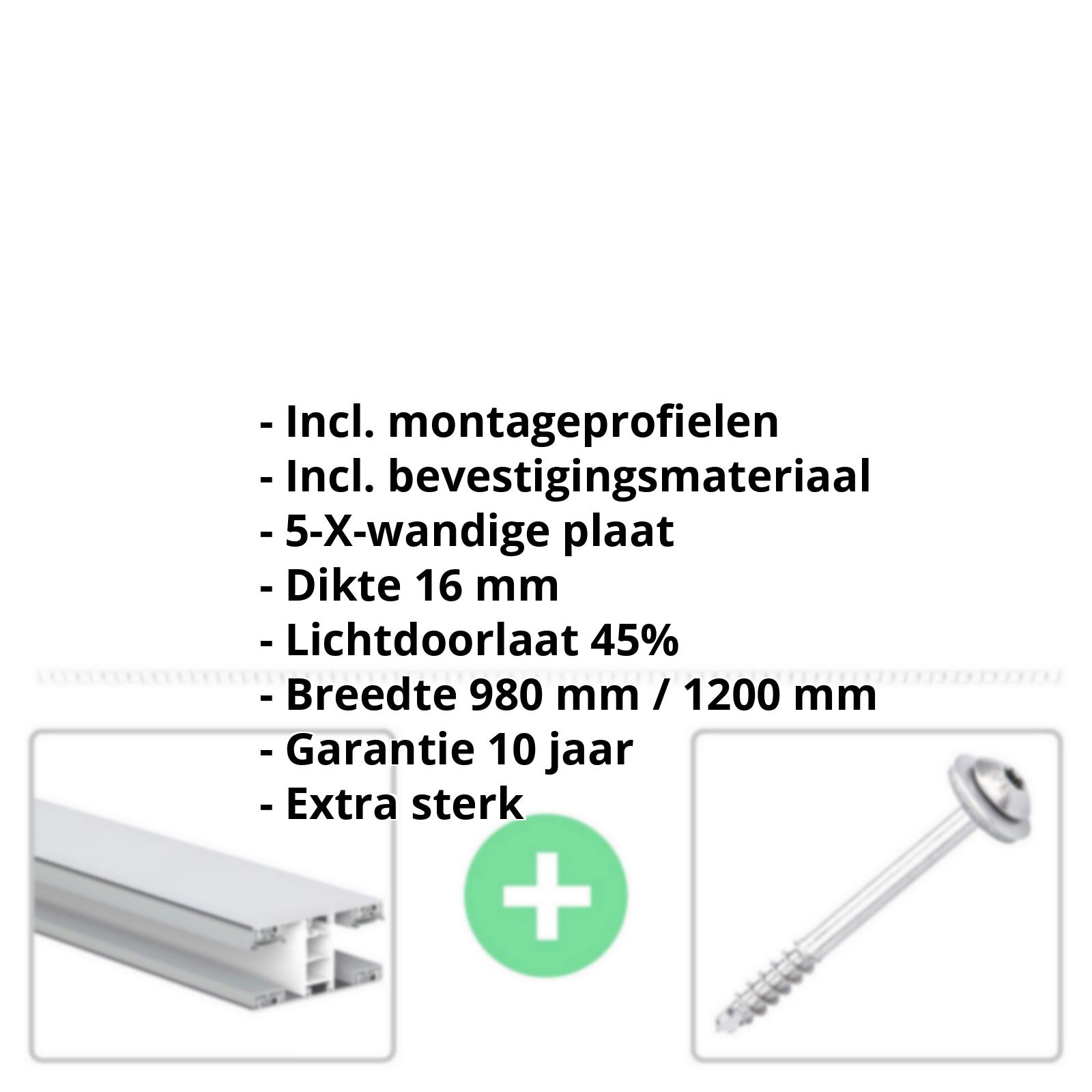 Polycarbonaat kanaalplaat | 16 mm | Profiel Mendig | Voordeelpakket | Plaatbreedte 980 mm | Opaal wit | Extra sterk | Breedte 3,09 m | Lengte 2,00 m #2