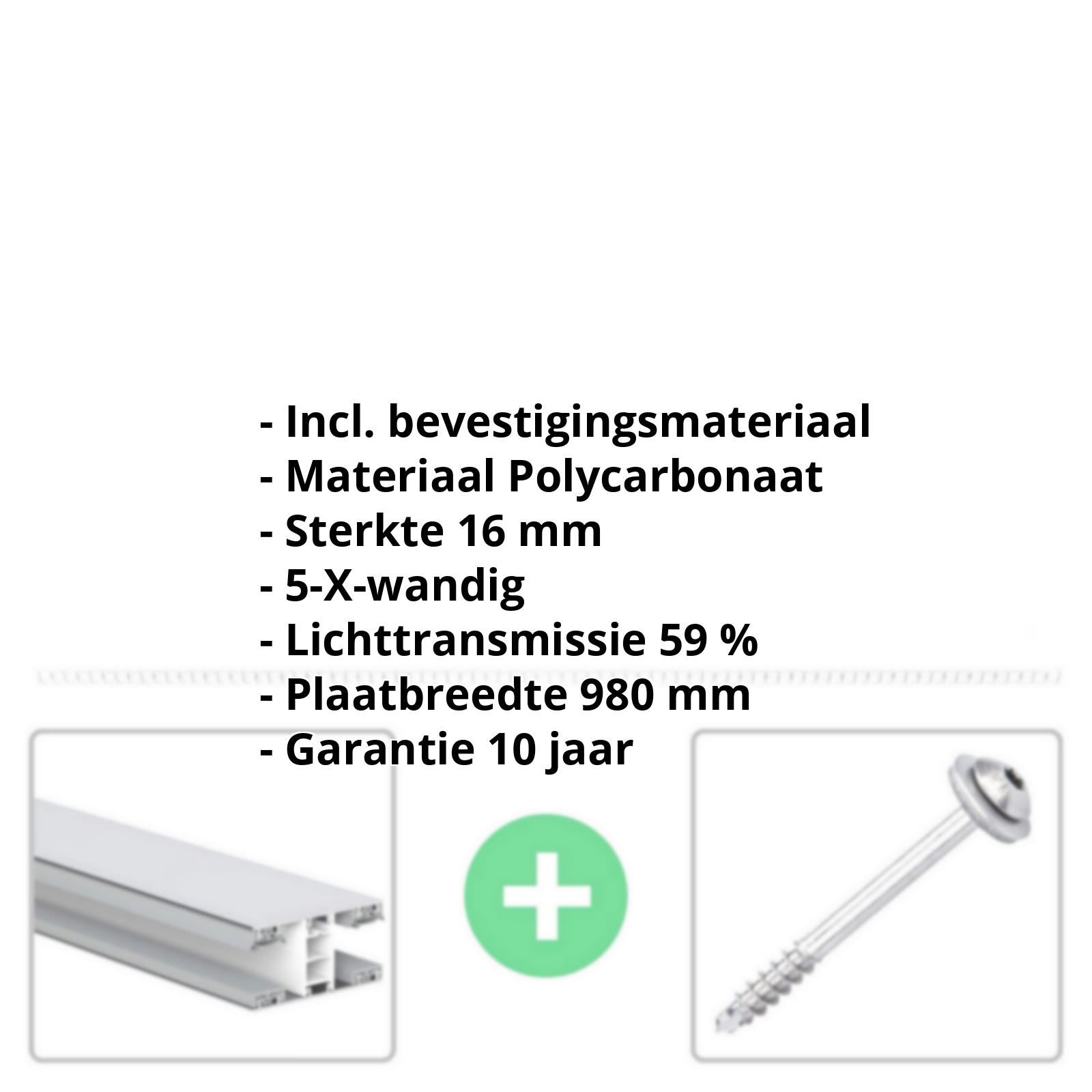 Polycarbonaat kanaalplaat | 16 mm | Profiel Mendig | Voordeelpakket | Plaatbreedte 980 mm | Opaal wit | Warmtewerend | Breedte 3,09 m | Lengte 2,00 m #2