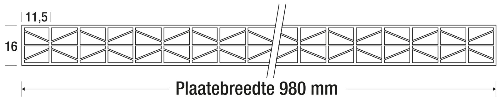 Polycarbonaat kanaalplaat | 16 mm | Profiel Mendig | Voordeelpakket | Plaatbreedte 980 mm | Opaal wit | Warmtewerend | Breedte 3,09 m | Lengte 2,00 m #10