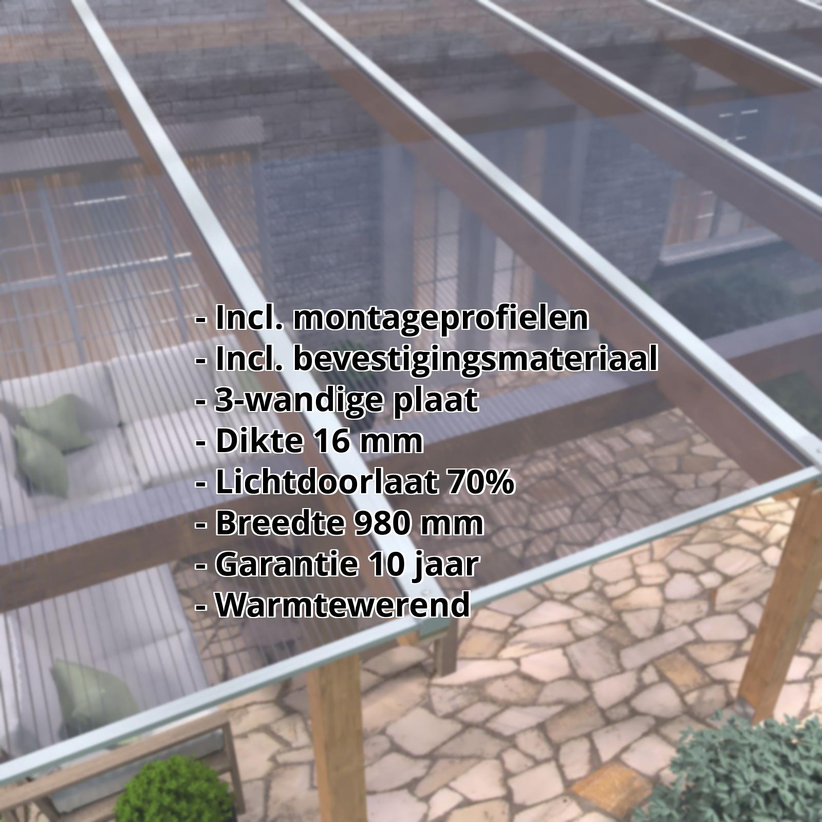 Polycarbonaat kanaalplaat | 16 mm | Profiel Mendig | Voordeelpakket | Plaatbreedte 980 mm | Helder, licht violet | 3,09 m | Lengte 2,00 m #2