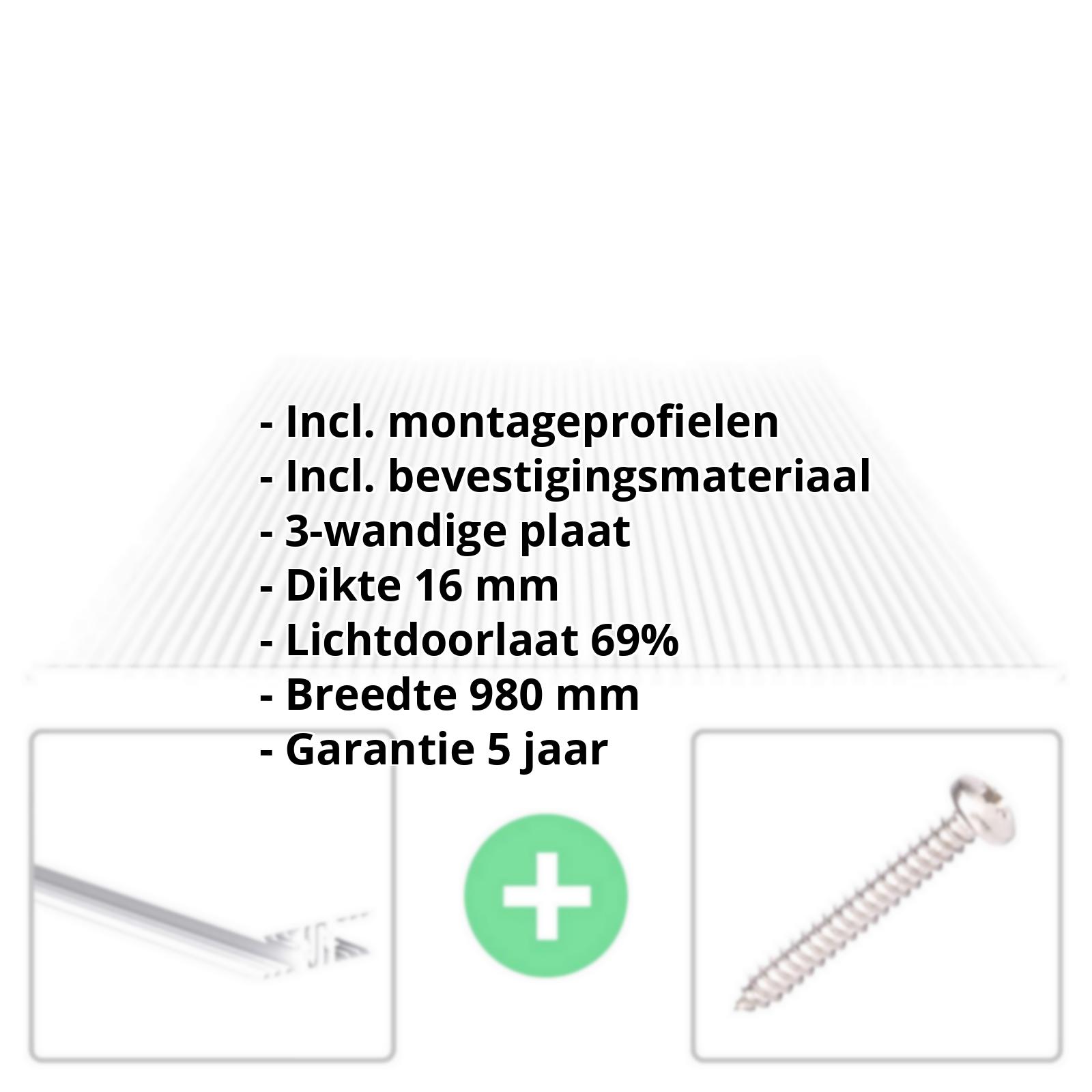 Polycarbonaat kanaalplaat | 16 mm | Profiel Zeven | Voordeelpakket | Plaatbreedte 980 mm | Helder | Novalite | Breedte 3,13 m | Lengte 2,00 m #2