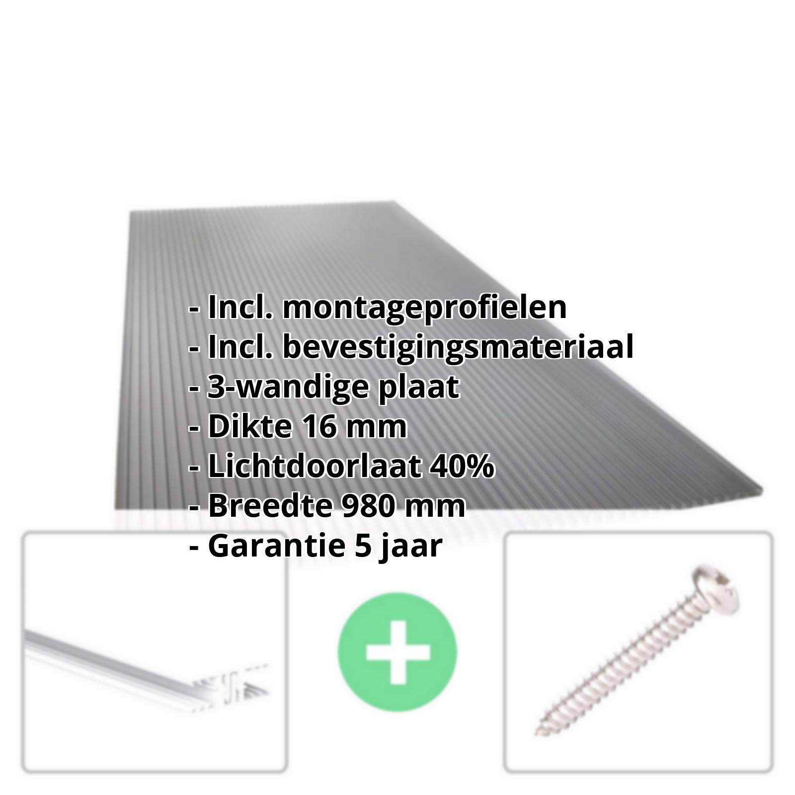 Polycarbonaat kanaalplaat | 16 mm | Profiel Zeven | Voordeelpakket | Plaatbreedte 980 mm | Antracietgrijs | Novalite | Breedte 3,13 m | Lengte 2,00 m #2