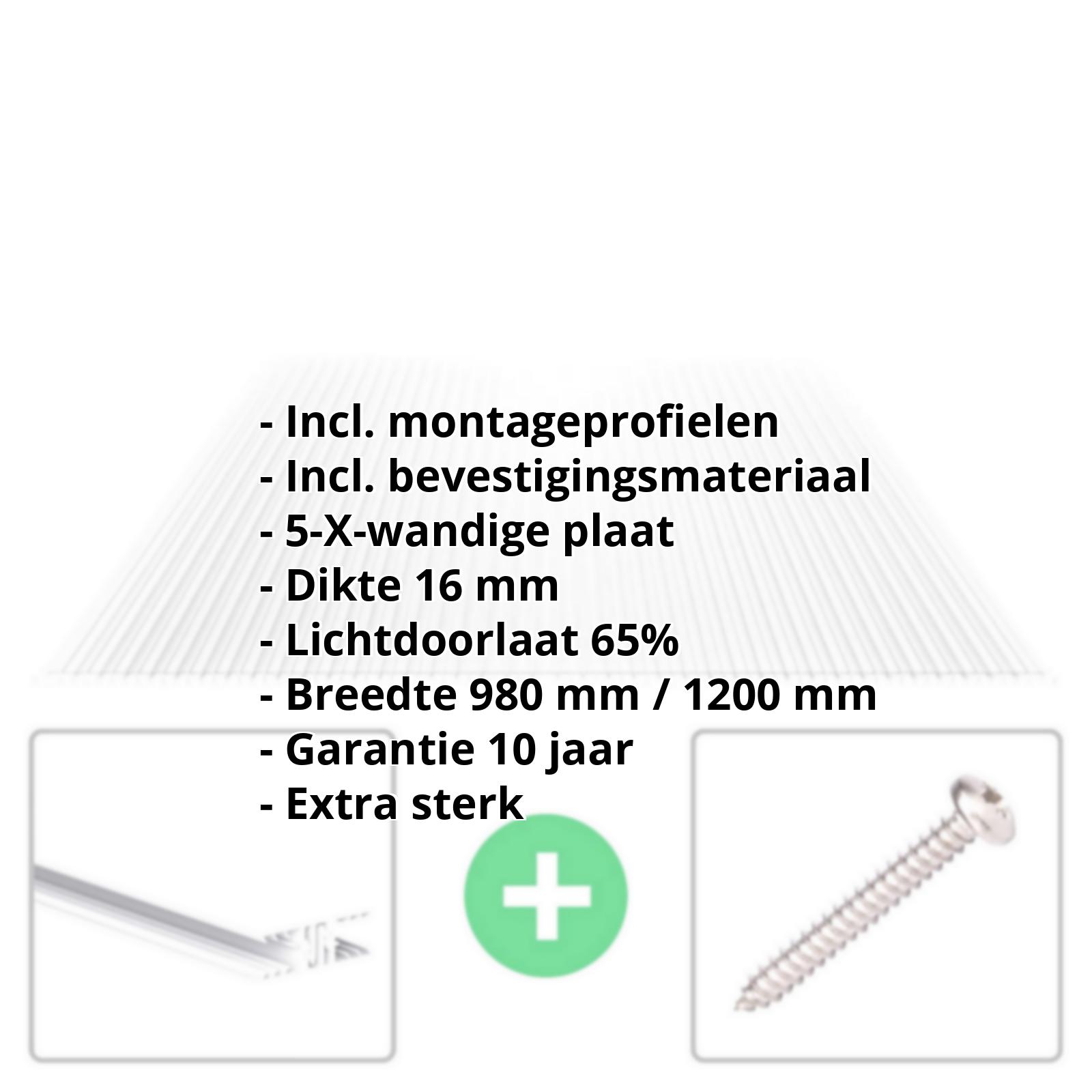 Polycarbonaat kanaalplaat | 16 mm | Profiel Zeven | Voordeelpakket | Plaatbreedte 980 mm | Helder | Extra sterk | Breedte 3,13 m | Lengte 2,00 m #2