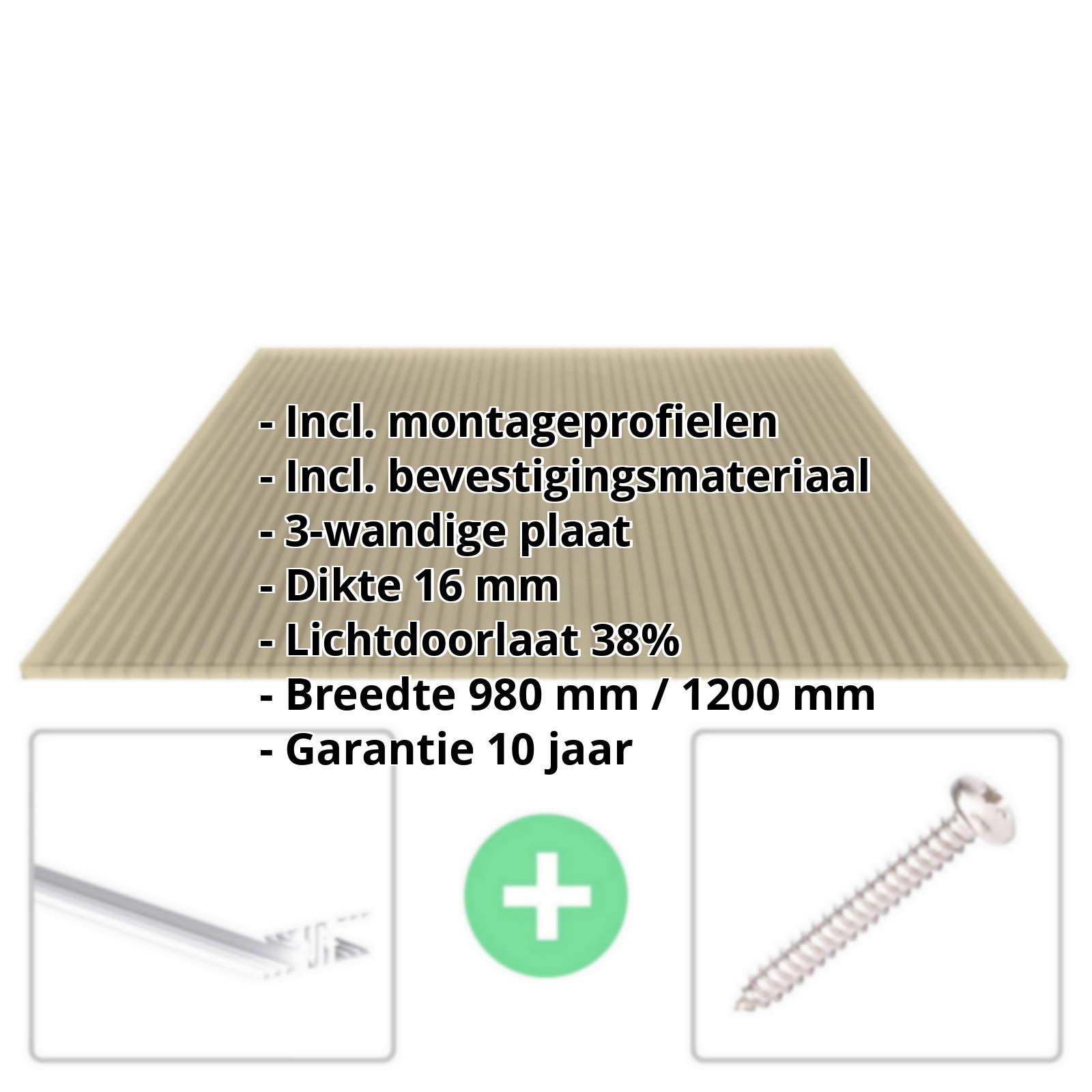 Polycarbonaat kanaalplaat | 16 mm | Profiel Zeven | Voordeelpakket | Plaatbreedte 980 mm | Brons | Breedte 3,13 m | Lengte 2,00 m #2