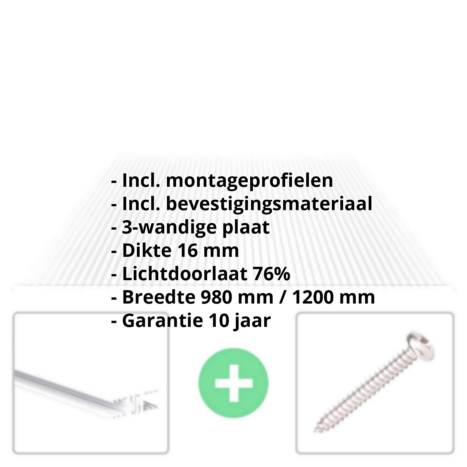 Polycarbonaat kanaalplaat | 16 mm | Profiel Zeven | Voordeelpakket | Plaatbreedte 980 mm | Helder | Breedte 3,13 m | Lengte 2,00 m #2
