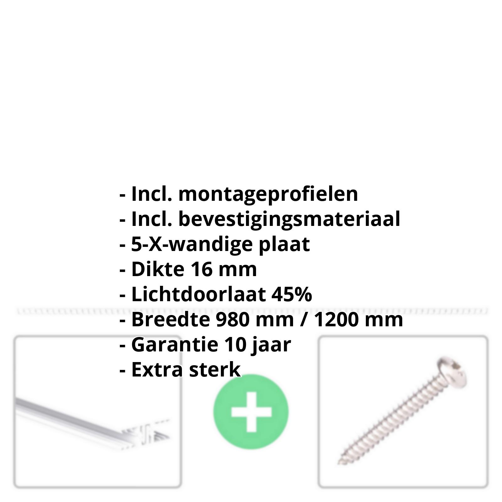 Polycarbonaat kanaalplaat | 16 mm | Profiel Zeven | Voordeelpakket | Plaatbreedte 980 mm | Opaal wit | Extra sterk | Breedte 3,13 m | Lengte 2,00 m #2