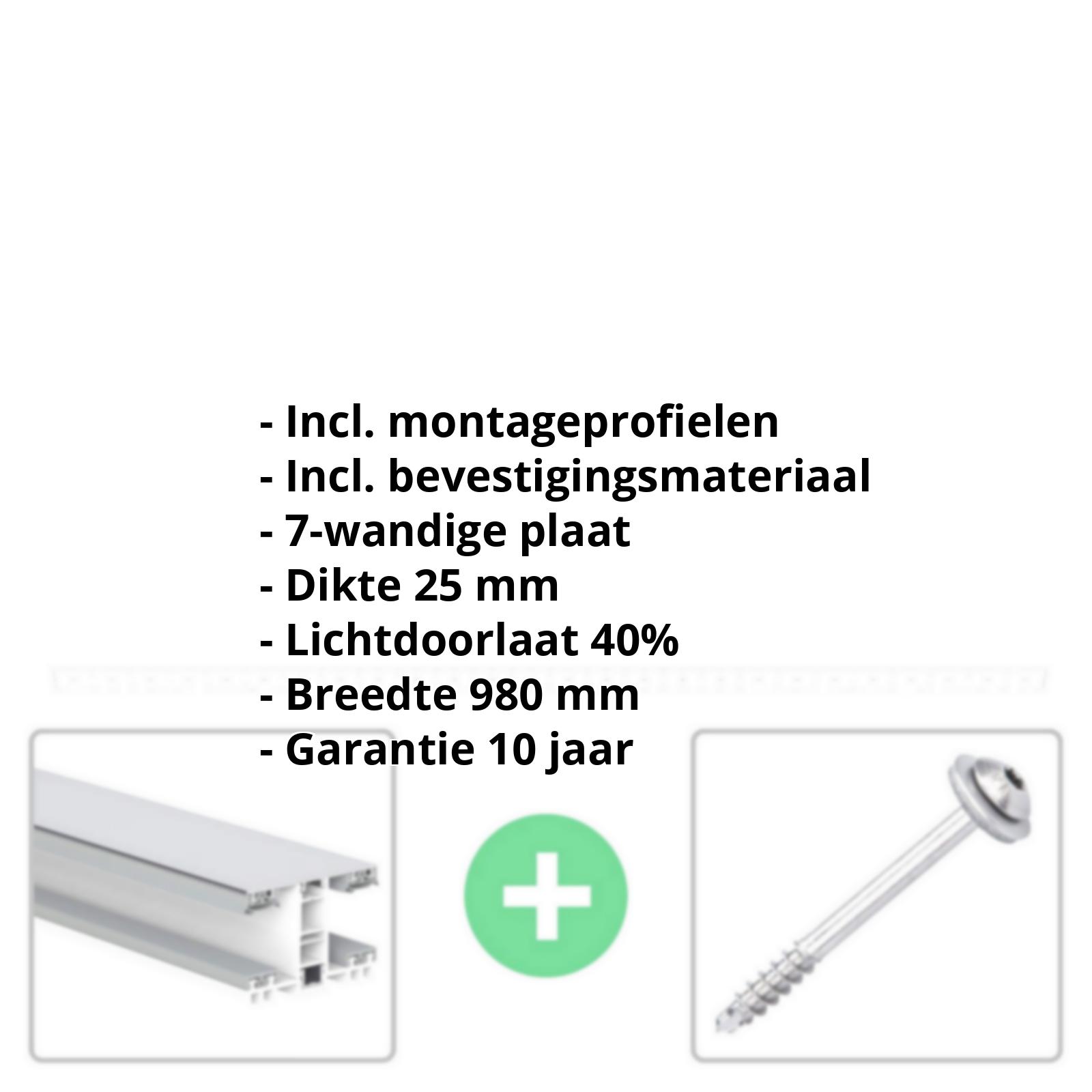 Polycarbonaat kanaalplaat | 25 mm | Profiel Mendig | Voordeelpakket | Plaatbreedte 980 mm | Opaal wit | Extra sterk | Breedte 3,10 m | Lengte 2,00 m #2