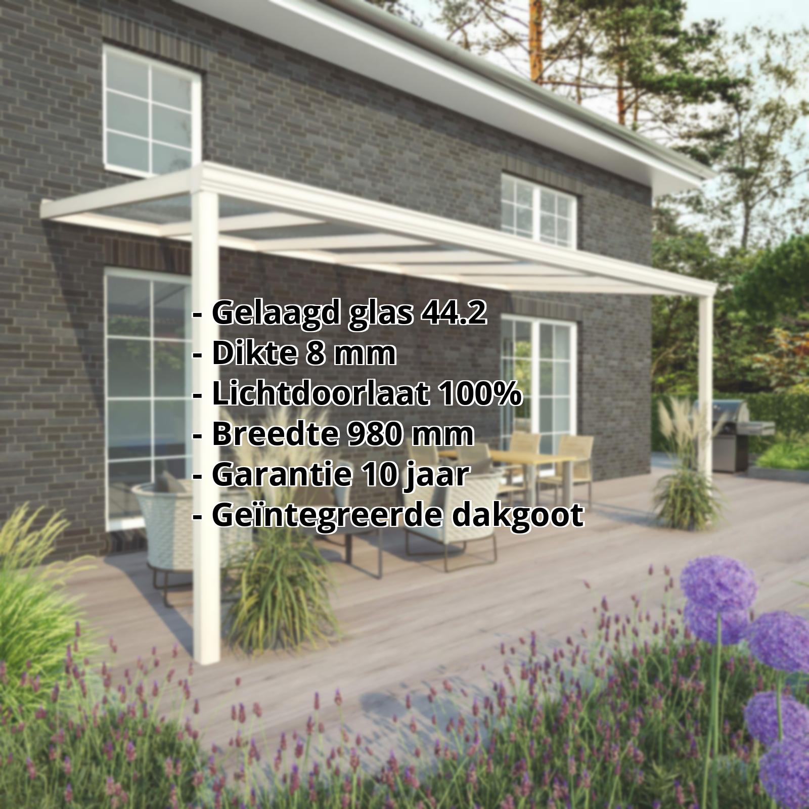 Terrasoverkapping | Sneeuwzone 1 | RAL 9001 | Glasplaat helder | Lijst klassiek | Breedte 4,06 m | Diepte 2,50 m #2