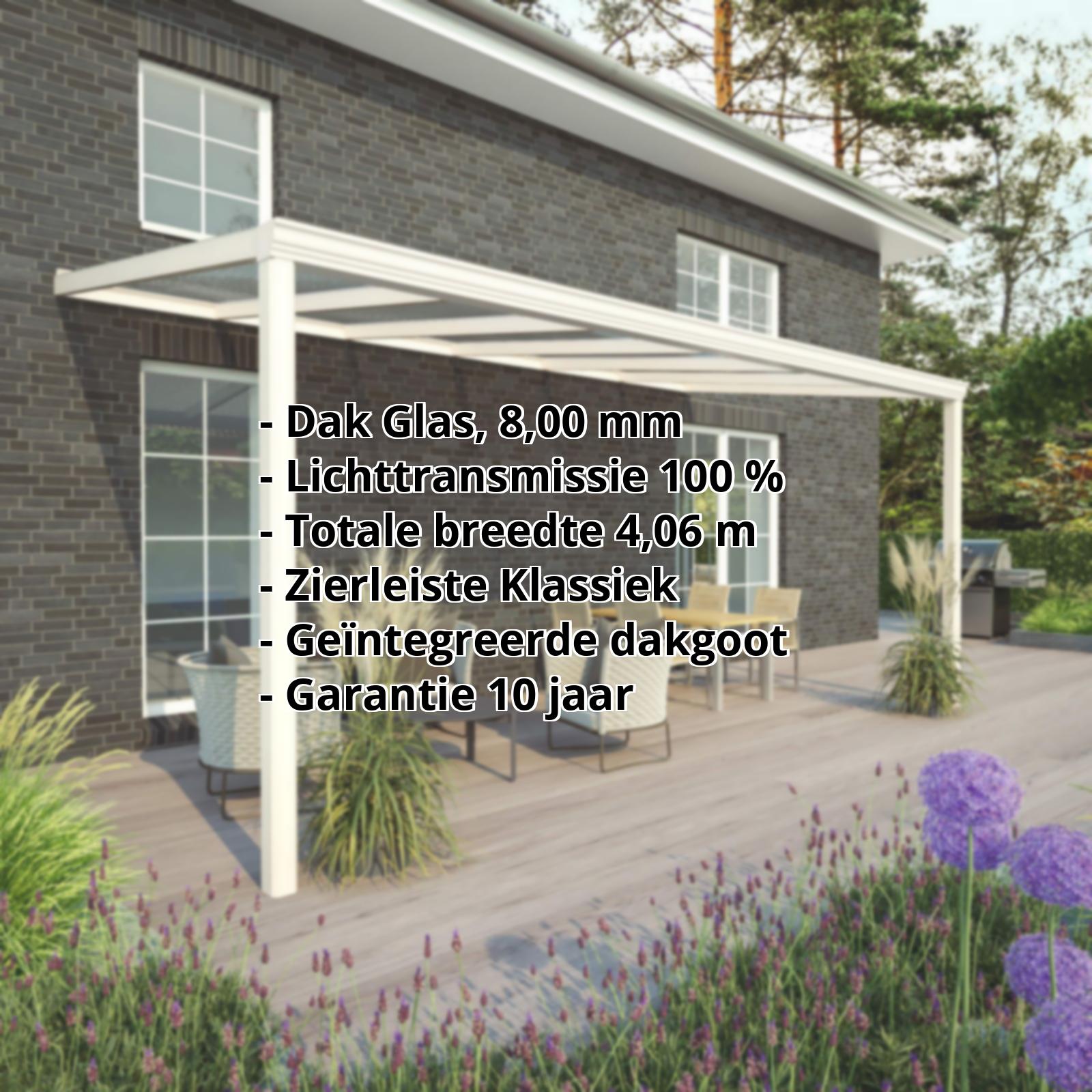 Terrasoverkapping | Sneeuwzone 2 | RAL 9001 | Glasplaat helder | Lijst klassiek | Breedte 4,06 m | Diepte 2,50 m #2