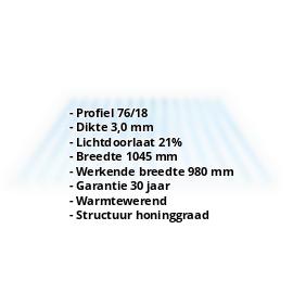Acrylaat golfplaat | 76/18 | 3,00 mm | Lichtblauw | Honingraat | Warmtewerend | 500 mm #2