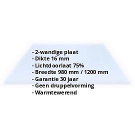 Acrylaat kanaalplaat | 16 mm | Breedte 1200 mm | Kristalblauw | AntiDrop | Warmtewerend | 500 mm #2