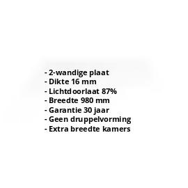 Acrylaat kanaalplaat | 16 mm | Breedte 980 mm | Helder | AntiDrop | Extra brede kanalen | 500 mm #2