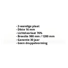 Acrylaat kanaalplaat | 16 mm | Breedte 980 mm | Opaal wit | AntiDrop | 500 mm #2
