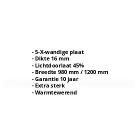 Polycarbonaat kanaalplaat | 16 mm | Breedte 980 mm | Opaal wit | Extra sterk | Warmtewerend | 500 mm #2