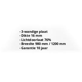 Polycarbonaat kanaalplaat | 16 mm | Breedte 980 mm | Helder | 500 mm #2