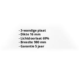 Polycarbonaat kanaalplaat | 16 mm | Breedte 980 mm | Helder | Novalite | 500 mm #2