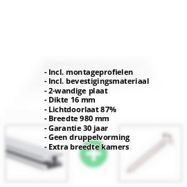 Acrylaat kanaalplaat | 16 mm | Profiel DUO | Voordeelpakket | Plaatbreedte 980 mm | Helder | Brede kanaal | Breedte 3,09 m | Lengte 2,00 #2