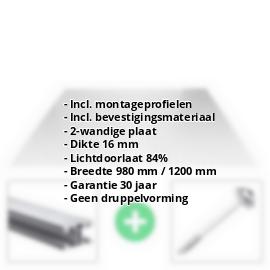 Acrylaat kanaalplaat | 16 mm | Profiel ECO | Voordeelpakket | Plaatbreedte 980 mm | Helder | Breedte 3,05 m | Lengte 2,00 m #2