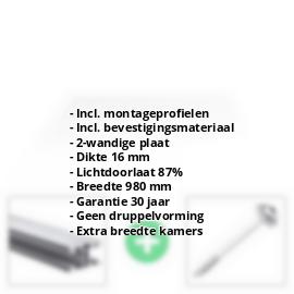 Acrylaat kanaalplaat | 16 mm | Profiel ECO | Voordeelpakket | Plaatbreedte 980 mm | Helder | Brede kanaal | Breedte 3,05 m | Lengte 2,00 #2