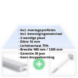 Acrylaat kanaalplaat | 16 mm | Profiel Mendig | Voordeelpakket | Plaatbreedte 1200 mm | Kristalblauw | Breedte 3,75 m | Lengte 2,00 m #2