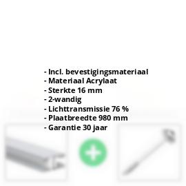 Acrylaat kanaalplaat | 16 mm | Profiel Mendig | Voordeelpakket | Plaatbreedte 980 mm | Opaal wit | Breedte 3,09 m | Lengte 2,00 m #2
