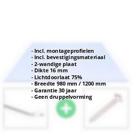 Acrylaat kanaalplaat | 16 mm | Profiel Zeven | Voordeelpakket | Plaatbreedte 1200 mm | Kristalblauw | Breedte 3,79 m | Lengte 2,00 m #2