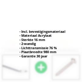 Acrylaat kanaalplaat | 16 mm | Profiel Zeven | Voordeelpakket | Plaatbreedte 980 mm | Opaal wit | Breedte 3,13 m | Lengte 2,00 m #2