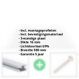 Polycarbonaat kanaalplaat | 16 mm | Profiel DUO | Voordeelpakket | Plaatbreedte 980 mm | Helder | Novalite | Breedte 3,09 m | Lengte 2,00 m #2