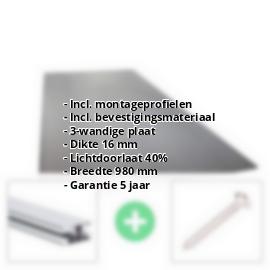 Polycarbonaat kanaalplaat | 16 mm | Profiel DUO | Voordeelpakket | Plaatbreedte 980 mm | Antracietgrijs | Novalite | Breedte 3,09 m | Lengte 2,00 m #2