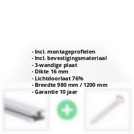 Polycarbonaat kanaalplaat | 16 mm | Profiel DUO | Voordeelpakket | Plaatbreedte 980 mm | Helder | Breedte 3,09 m | Lengte 2,00 m #2