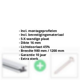Polycarbonaat kanaalplaat | 16 mm | Profiel DUO | Voordeelpakket | Plaatbreedte 980 mm | Opaal wit | Extra sterk | Breedte 3,09 m | Lengte 2,00 m #2
