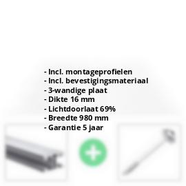 Polycarbonaat kanaalplaat | 16 mm | Profiel ECO | Voordeelpakket | Plaatbreedte 980 mm | Helder | Novalite | Breedte 3,05 m | Lengte 2,00 m #2