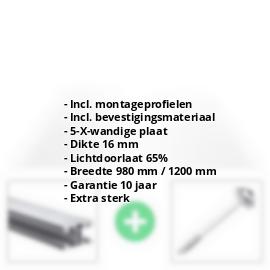Polycarbonaat kanaalplaat | 16 mm | Profiel ECO | Voordeelpakket | Plaatbreedte 980 mm | Helder | Extra sterk | Breedte 3,05 m | Lengte 2,00 m #2