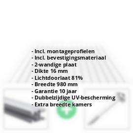 Polycarbonaat kanaalplaat | 16 mm | Profiel ECO | Voordeelpakket | Plaatbreedte 980 mm | Helder | Brede kanaal | Breedte 3,05 m | Lengte 2,00 m #2