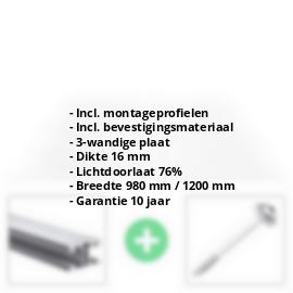 Polycarbonaat kanaalplaat | 16 mm | Profiel ECO | Voordeelpakket | Plaatbreedte 1200 mm | Helder | Breedte 3,71 m | Lengte 2,00 m #2