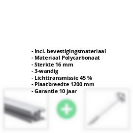 Polycarbonaat kanaalplaat | 16 mm | Profiel ECO | Voordeelpakket | Plaatbreedte 1200 mm | Opaal wit | Breedte 3,71 m | Lengte 2,00 m #2